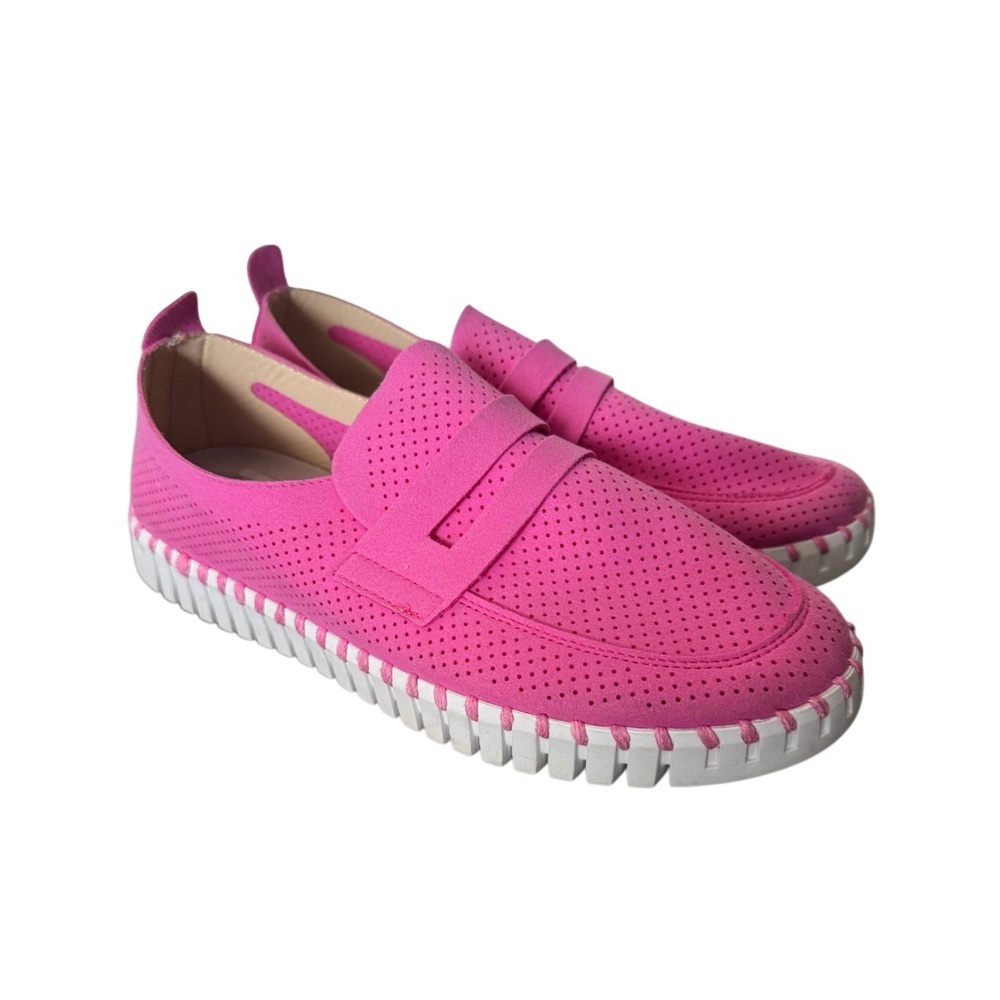 Ilse Jacobsen Hot Pink Perforated Slip-Ons w White Sole-Size 9 US Euro Size 40